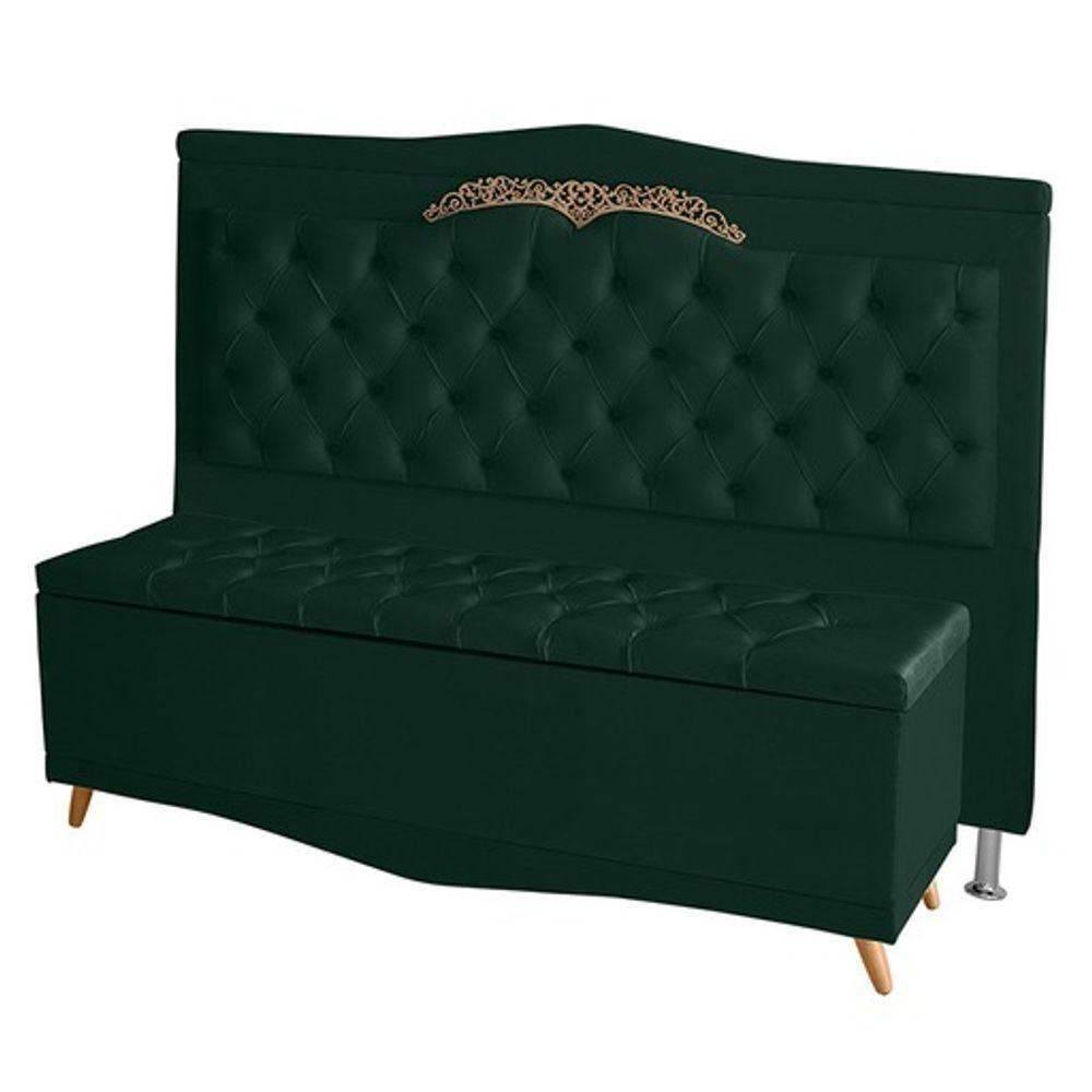 Kit De Cabeceira De Cama Box E Calçadeira Baú Helena Queen 160 Cm Retro Capitonê Suede Verde Eli Móveis - 1