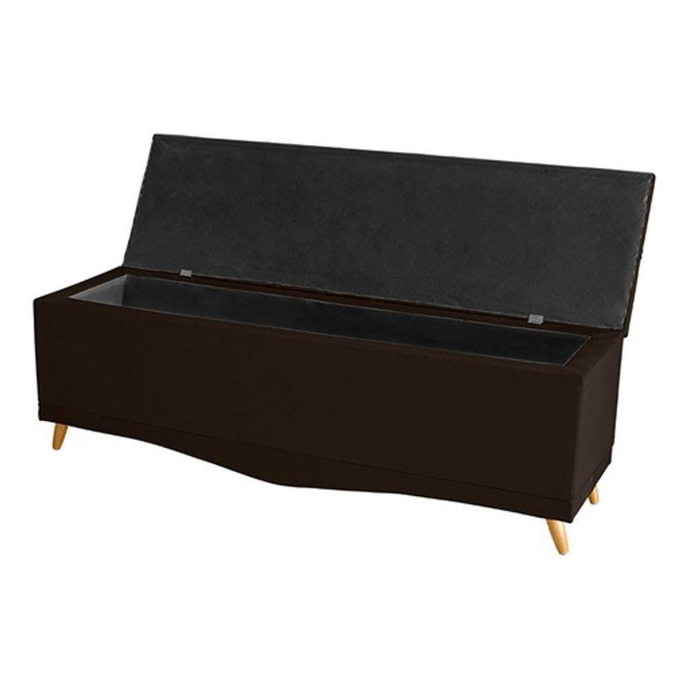 Kit De Cabeceira De Cama Box E Calçadeira Baú Helena Queen 160 Cm Retro Capitonê Suede Marrom Eli Móveis - 1