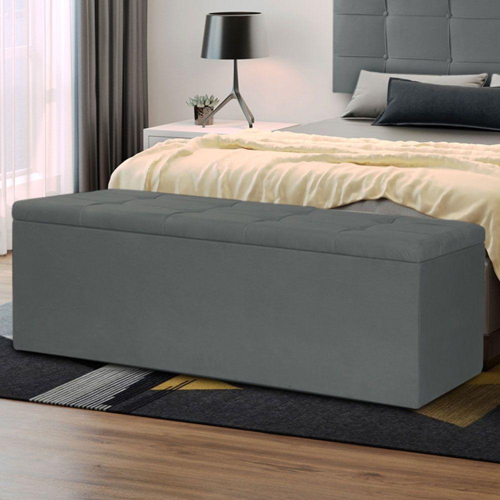 Calçadeira Recamier Baú Queen 1,60m Roma Suede - Pallazio Cor Cinza - 5