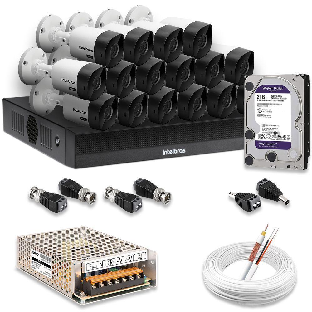 Kit 16 Câmeras De Segurança Intelbras Hd 720p Com Dvr Mhdx 1016-c Full Hd L Com Hd 2tb Purple - 1