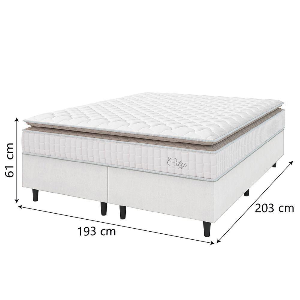 Cama Box Colchão Casal King Molas Ensacadas City Pillow Top 193x203x61cm Linho Branco Bege - 5