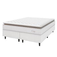 Cama Box Colchão Casal King Molas Ensacadas City Pillow Top 193x203x61cm Linho Branco Bege - 1