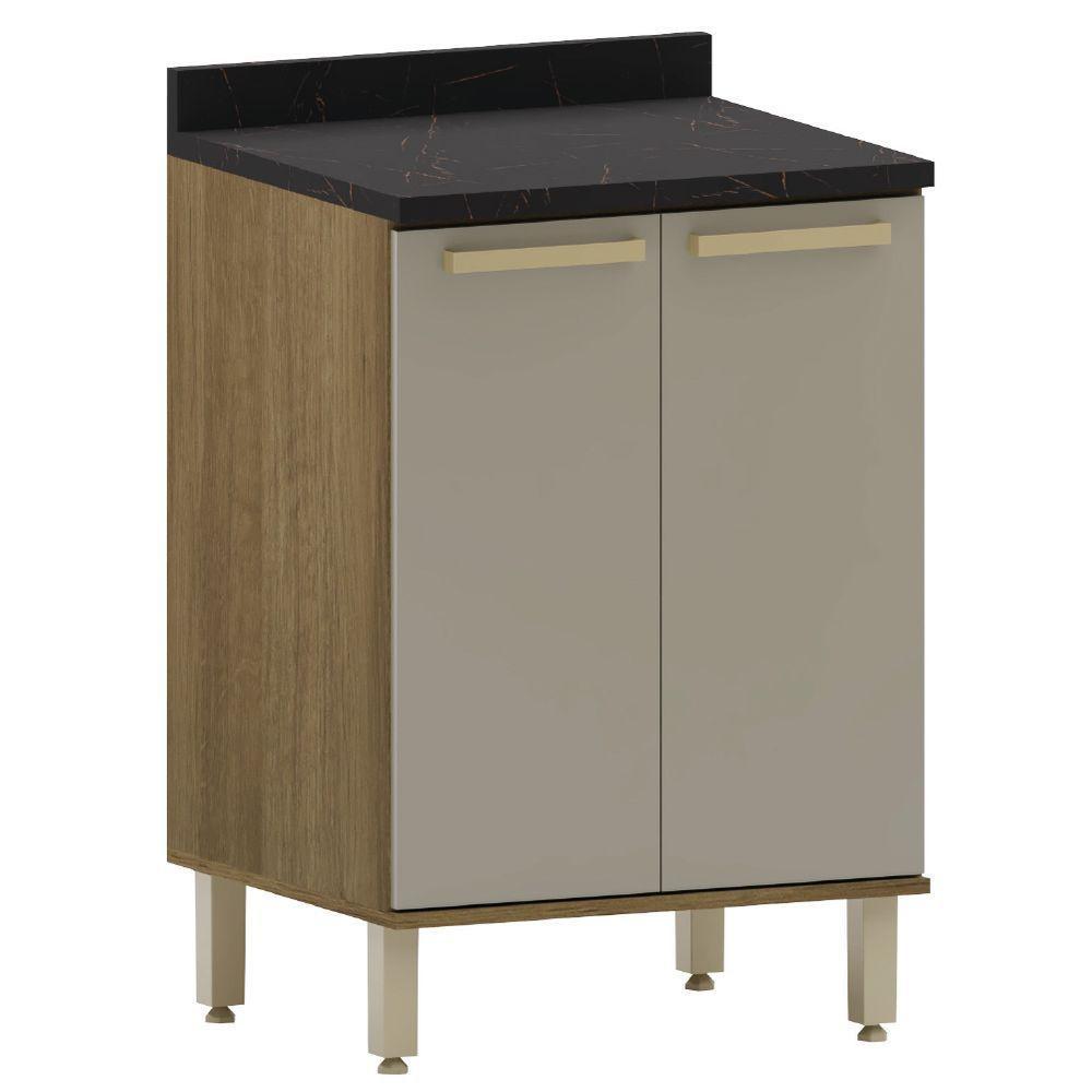 Balcão De Cozinha Duplo Com Tampo 2 Portas 0,60m Madeirado/mocca Isis Luciane Mocca Laca - 1