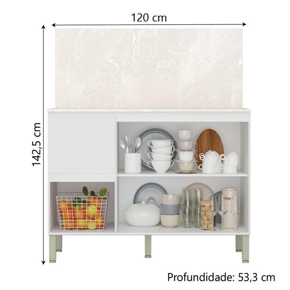 Balcão De Cozinha Triplo Com Tampo E Painel 3 Portas 2 Gavetas 1,20m Branco Art Kits Paraná Branco - 5