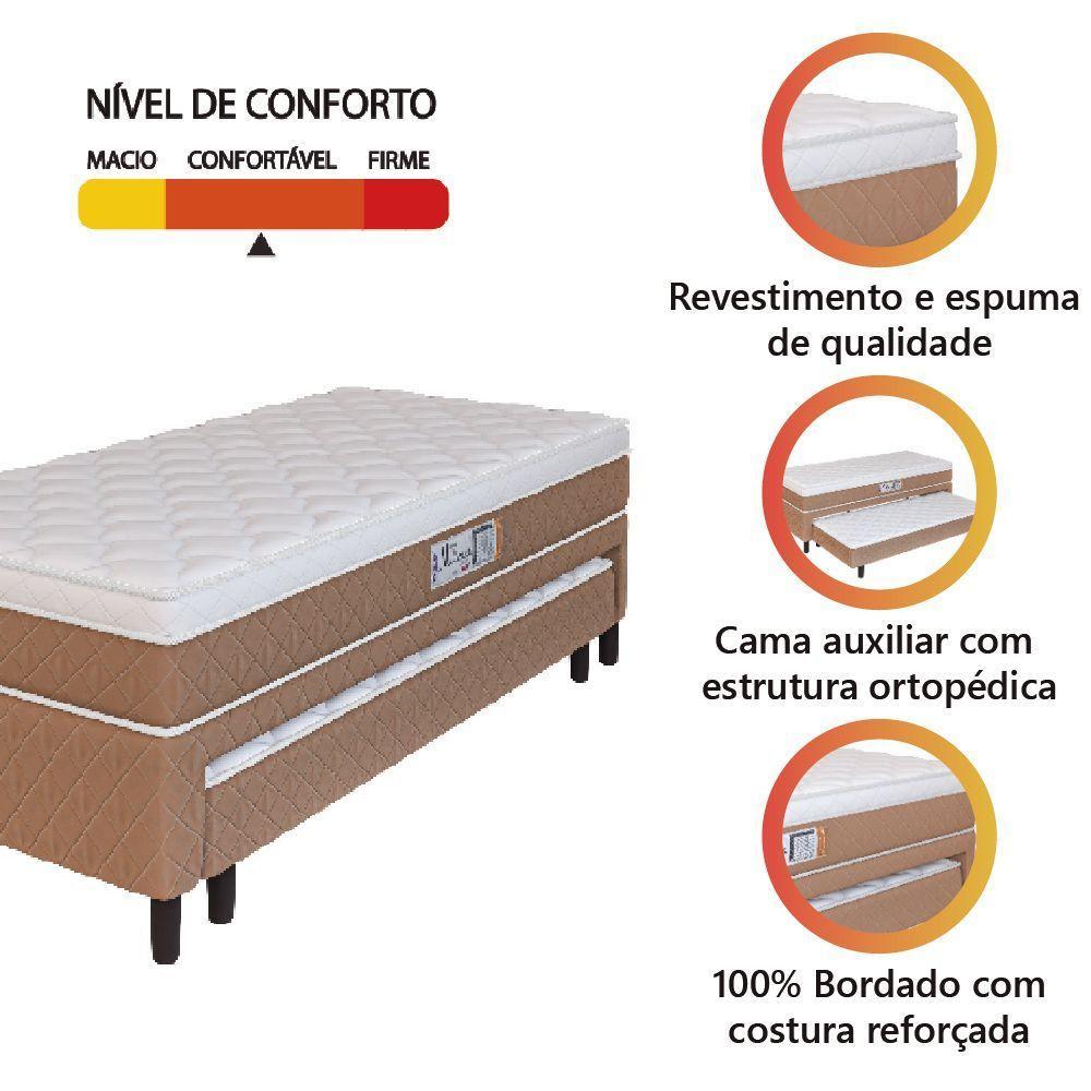 Cama Box Solteiro Com Cama Auxiliar Conjugada Espuma D28 Aspen 88x188x53cm Marrom Branco - 2