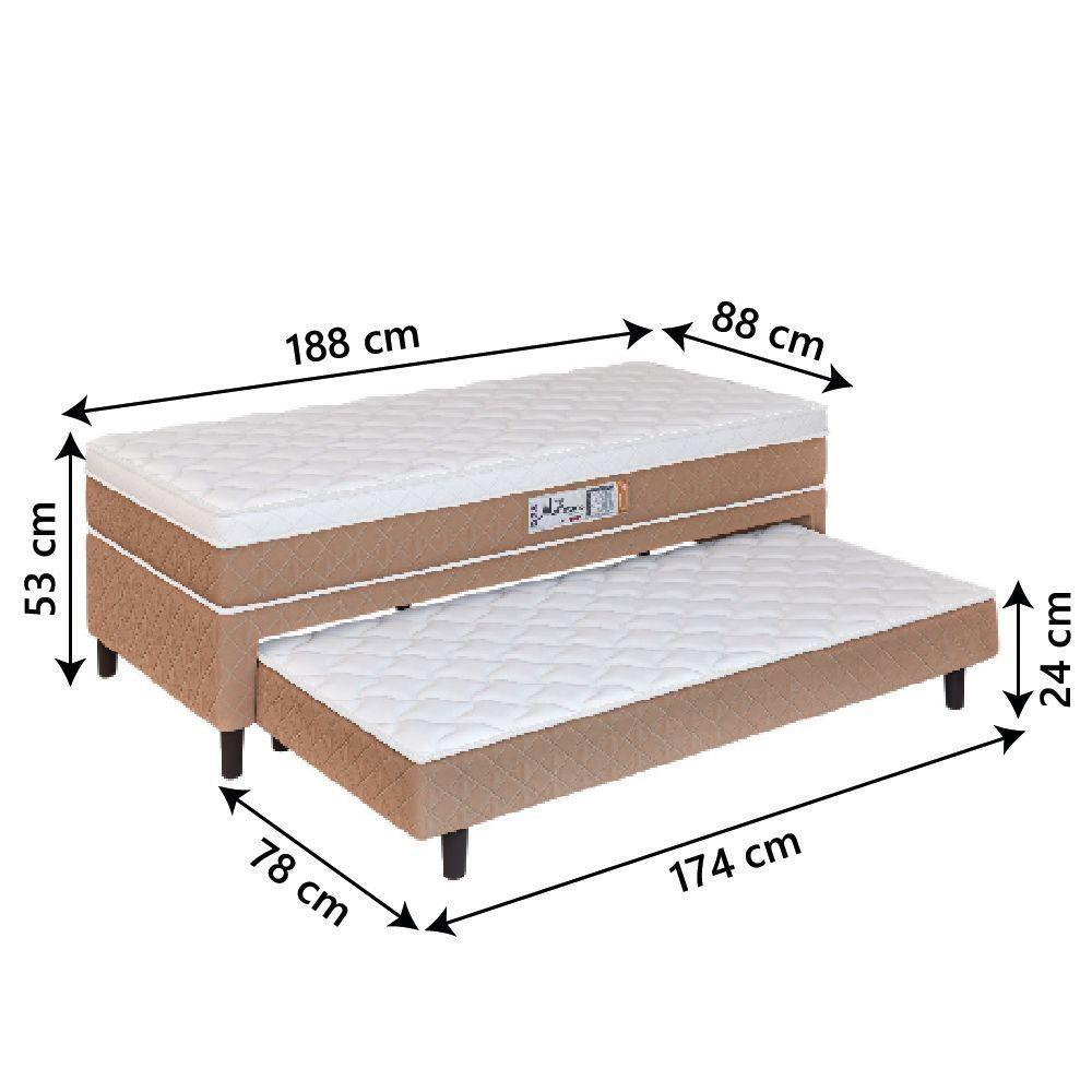 Cama Box Solteiro Com Cama Auxiliar Conjugada Espuma D28 Aspen 88x188x53cm Marrom Branco - 3