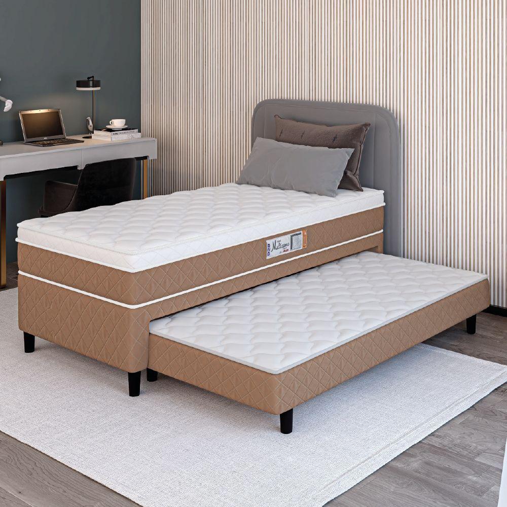Cama Box Solteiro Com Cama Auxiliar Conjugada Espuma D28 Aspen 88x188x53cm Marrom Branco - 4