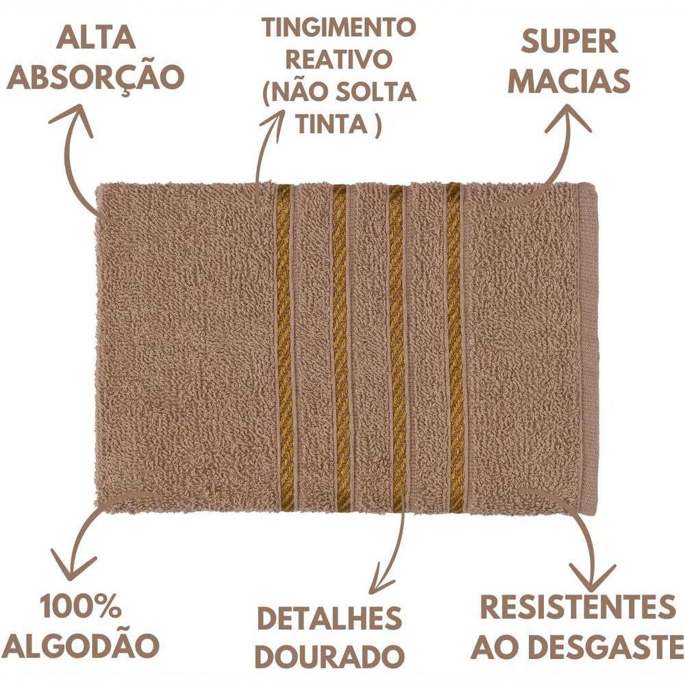 Jogo De Toalha Montreal 2 Banho + 2 Rosto Dourado 100% Algodão Alta Absorção Bege - 4