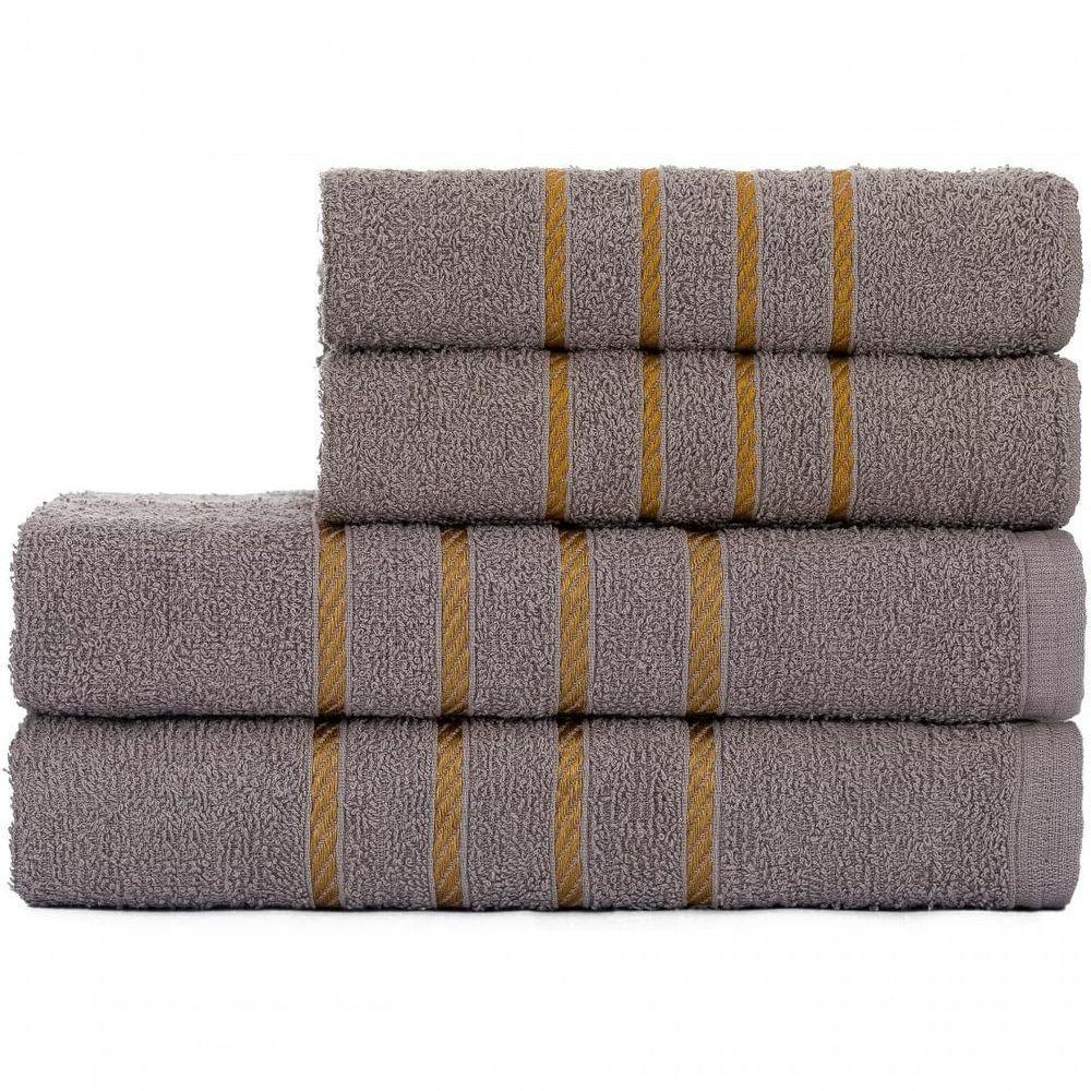 Jogo De Toalha Montreal 2 Banho + 2 Rosto Dourado 100% Algodão Alta Absorção Cinza - 1