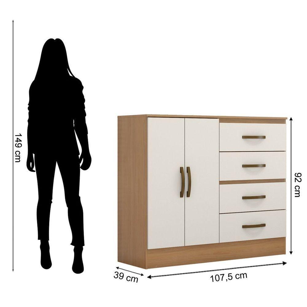 Cômoda Sapateira Para Quarto 2 Portas 4 Gavetas Lisa Nature-off White - 2