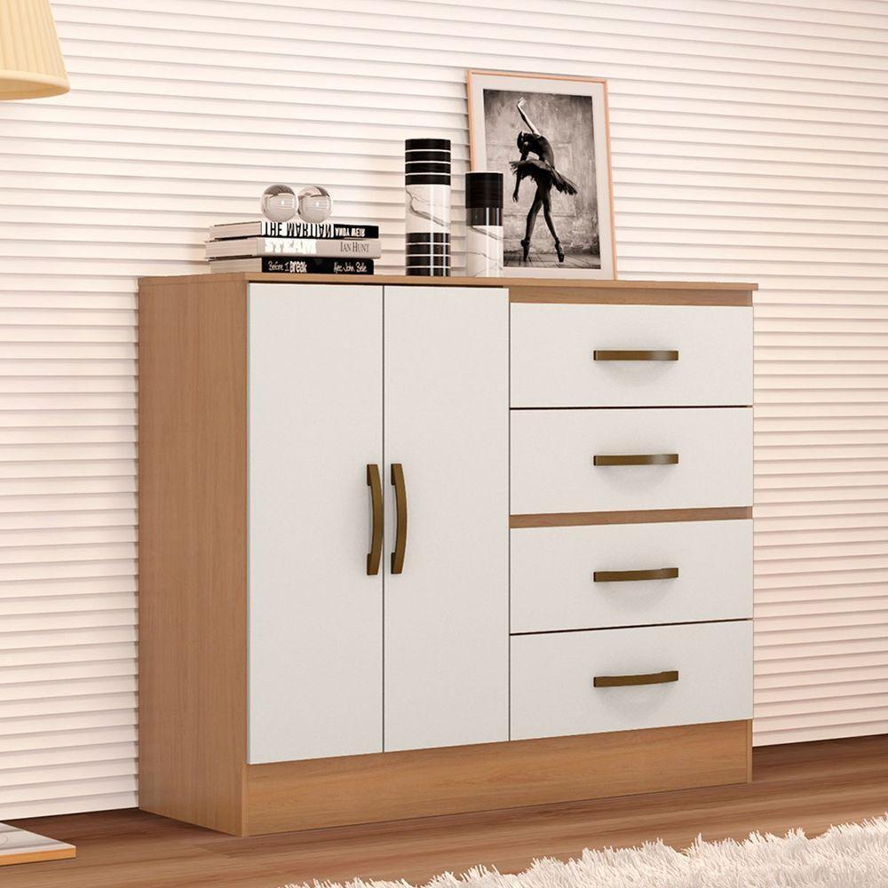 Cômoda Sapateira Para Quarto 2 Portas 4 Gavetas Lisa Nature-off White - 5
