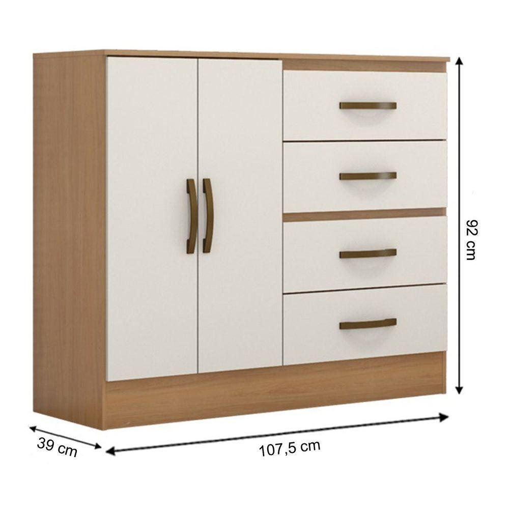 Cômoda Sapateira Para Quarto 2 Portas 4 Gavetas Lisa Nature-off White - 6