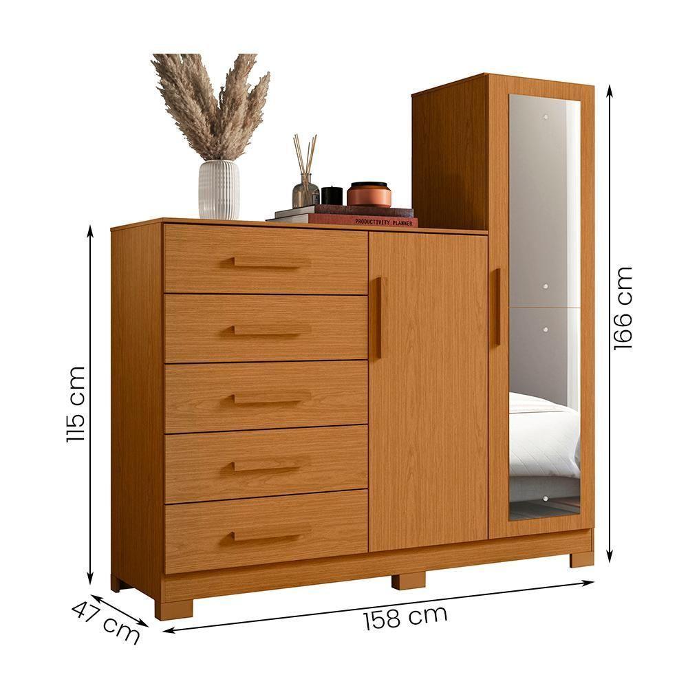 Comoda New Master Quarto Com 5 Gavetas 2 Portas E Espelho Cinamomo Cinamomo - 3
