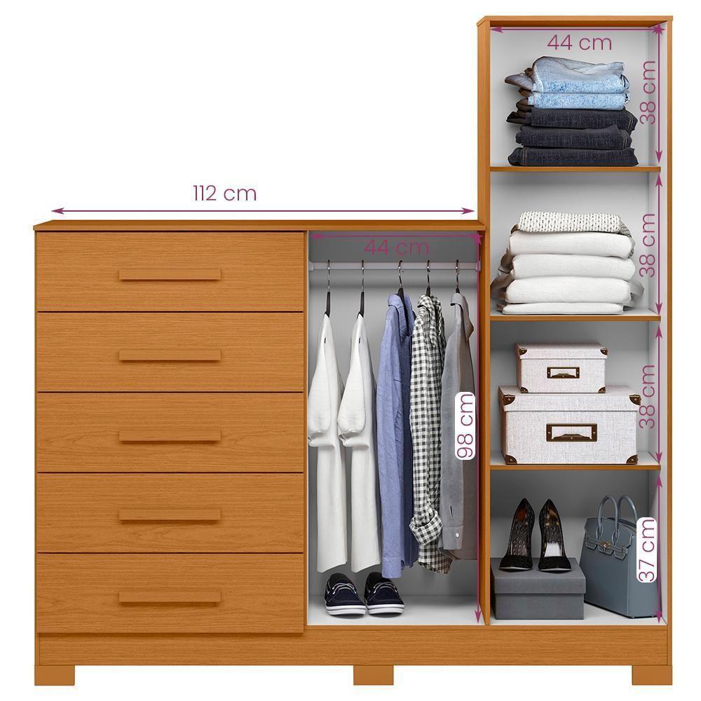 Comoda New Master Quarto Com 5 Gavetas 2 Portas E Espelho Cinamomo Cinamomo - 5