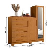 Comoda New Master Quarto Com 5 Gavetas 2 Portas E Espelho Cinamomo Cinamomo - 3