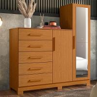 Comoda New Master Quarto Com 5 Gavetas 2 Portas E Espelho Cinamomo Cinamomo