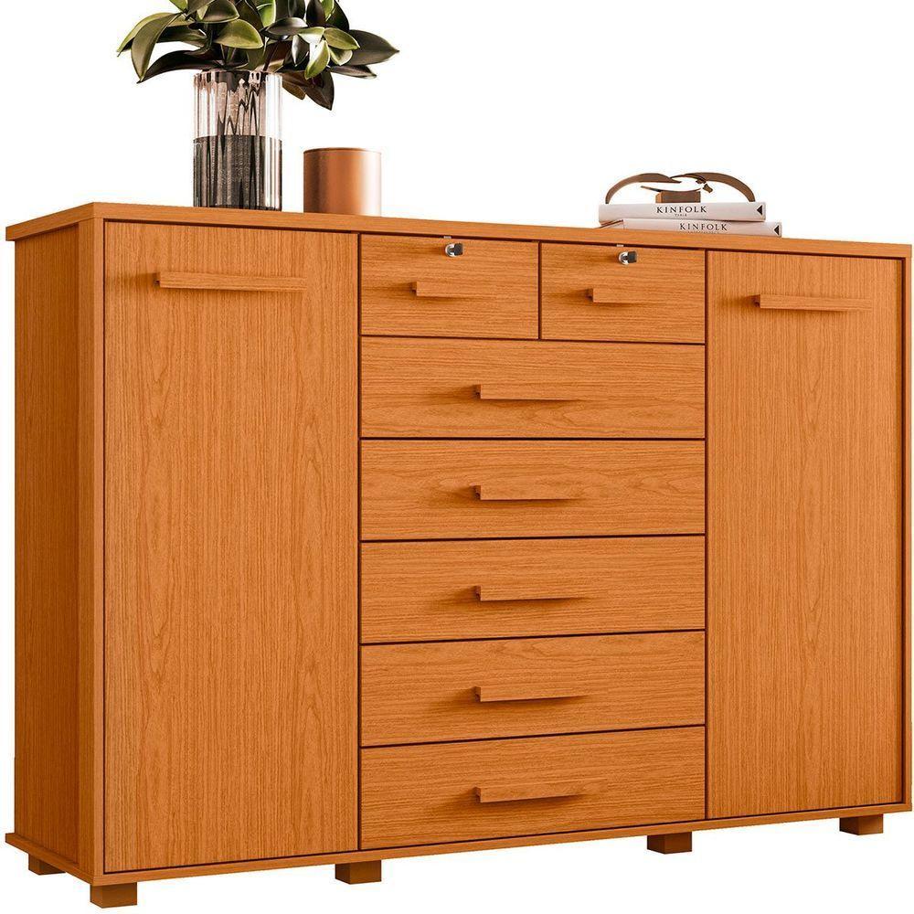 Cômoda Sapateira Grande Para Quarto 7 Gavetas 2 Portas Mdp-mdf Santana Cinamomo - 1