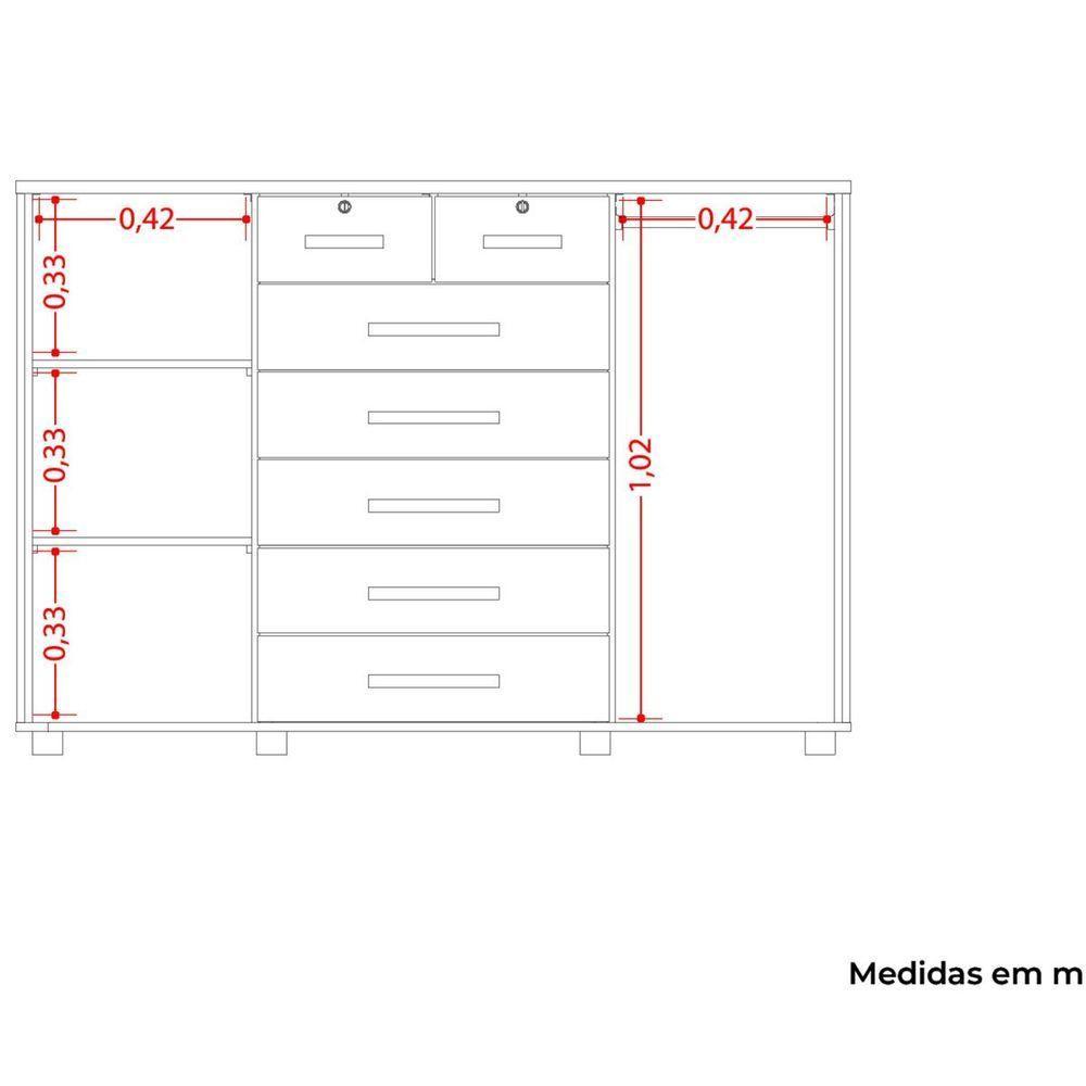 Cômoda Sapateira Grande Para Quarto 7 Gavetas 2 Portas Mdp-mdf Santana Cinamomo - 3