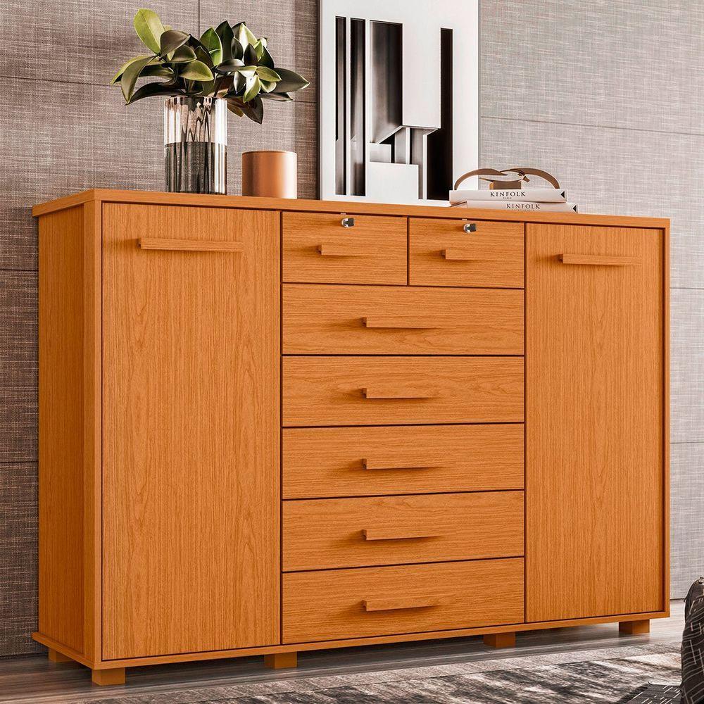 Cômoda Sapateira Grande Para Quarto 7 Gavetas 2 Portas Mdp-mdf Santana Cinamomo - 5