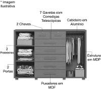 Cômoda Sapateira Grande Para Quarto 7 Gavetas 2 Portas Mdp-mdf Santana Cinamomo - 6