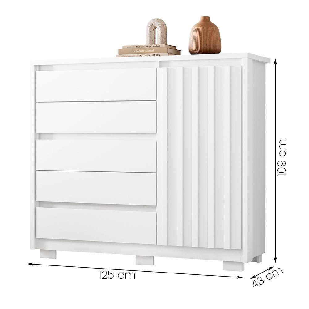 Cômoda Sapateira Quarto Duetto 05 Gavetas E 1 Porta Ripada Branco Branco - 2