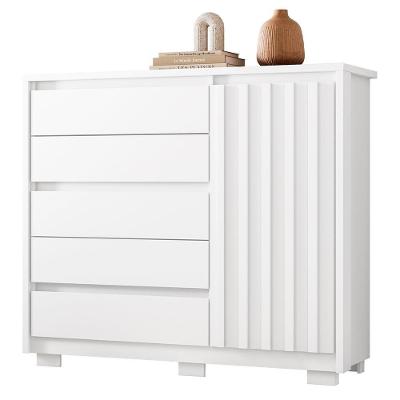 Cômoda Sapateira Quarto Duetto 05 Gavetas E 1 Porta Ripada Branco Branco