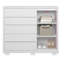 Cômoda Sapateira Quarto Duetto 05 Gavetas E 1 Porta Ripada Branco Branco - 3