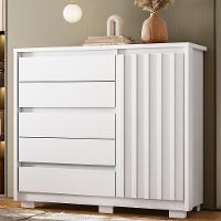 Cômoda Sapateira Quarto Duetto 05 Gavetas E 1 Porta Ripada Branco Branco - 4