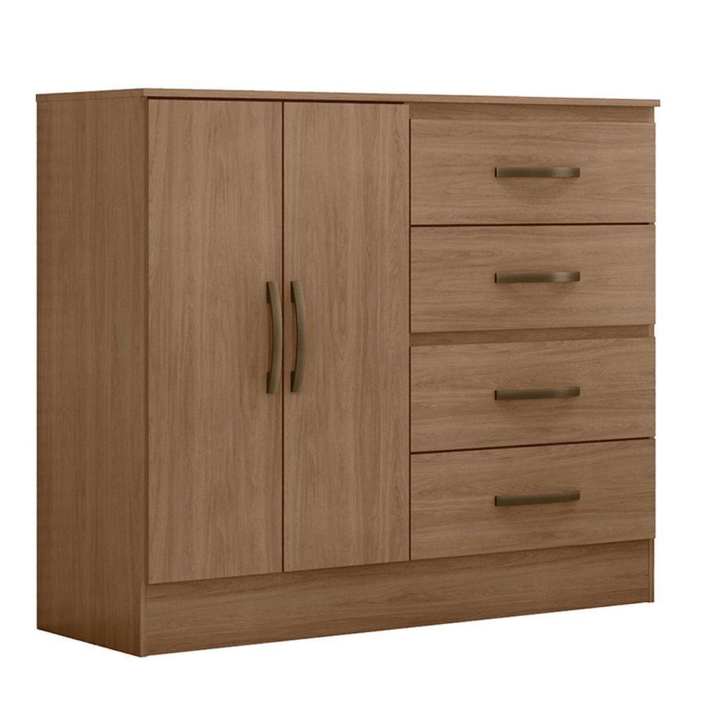 Cômoda Sapateira Para Quarto 2 Portas 4 Gavetas Lisa Carvalho Oak - 1