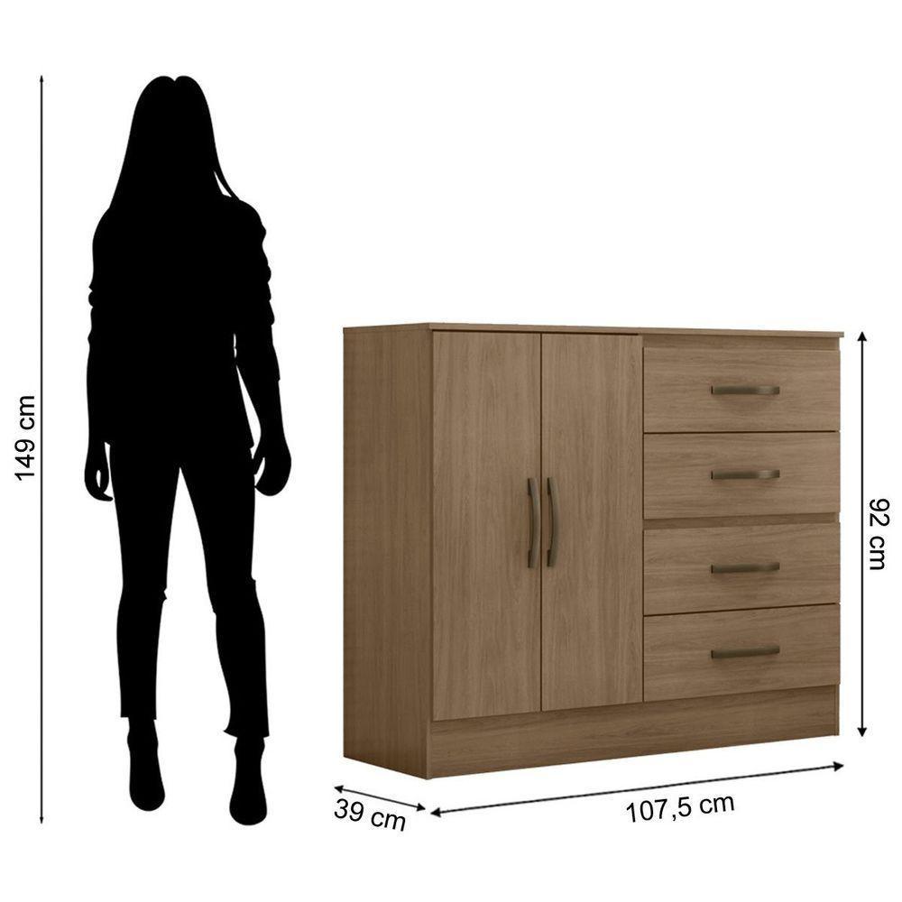 Cômoda Sapateira Para Quarto 2 Portas 4 Gavetas Lisa Carvalho Oak - 2