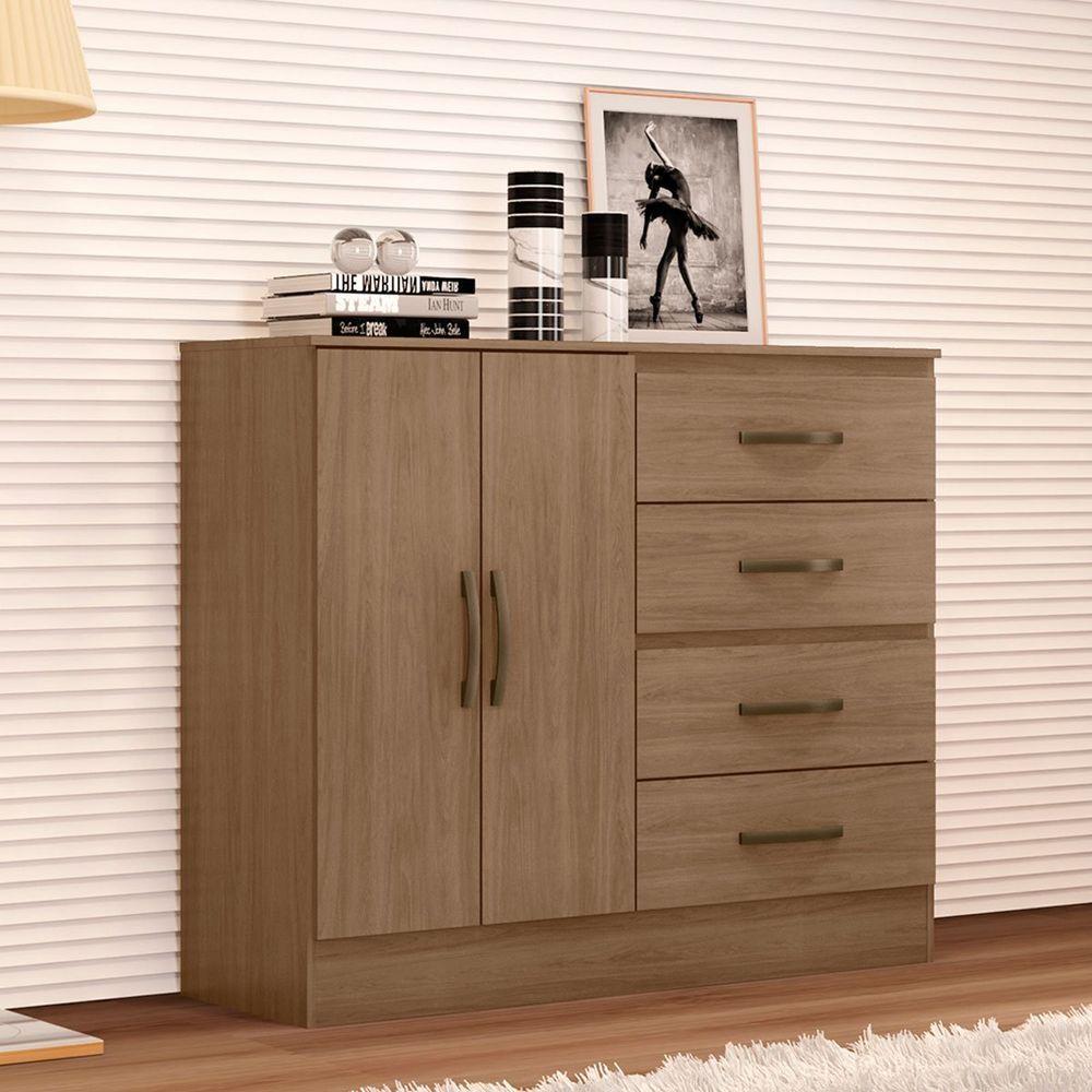 Cômoda Sapateira Para Quarto 2 Portas 4 Gavetas Lisa Carvalho Oak - 4