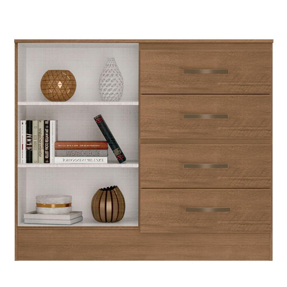 Cômoda Sapateira Para Quarto 2 Portas 4 Gavetas Lisa Carvalho Oak - 6