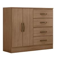 Cômoda Sapateira Para Quarto 2 Portas 4 Gavetas Lisa Carvalho Oak - 1