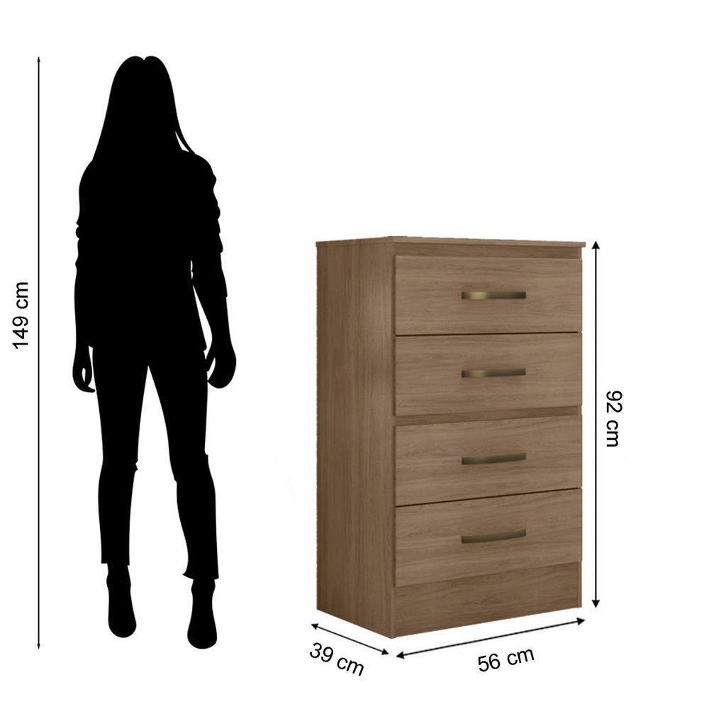 Cômoda Para Quarto 4 Gavetas Lisa Mdp Carvalho Oak - 2