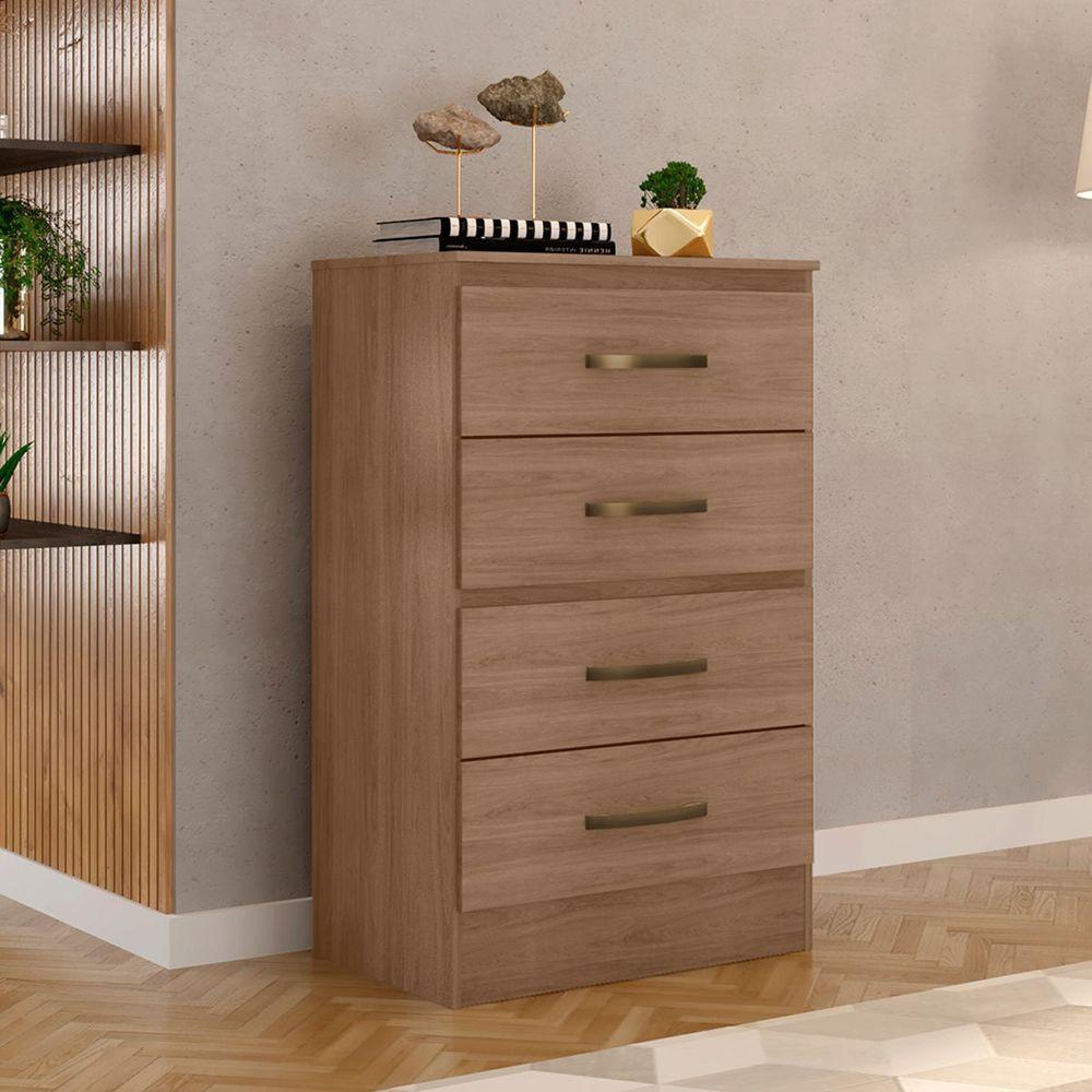 Cômoda Para Quarto 4 Gavetas Lisa Mdp Carvalho Oak - 6