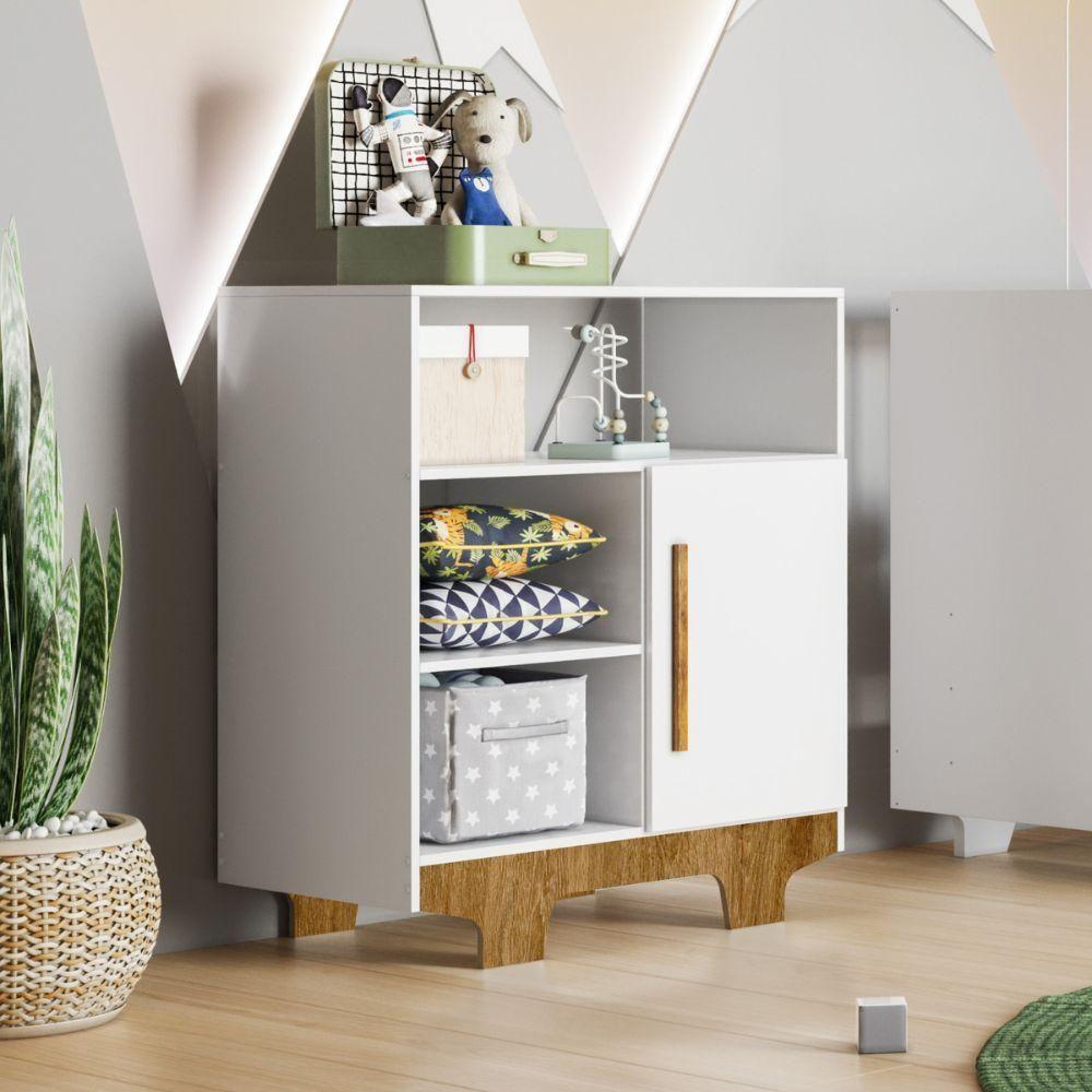 Cômoda Flocos 1 Porta 3 Prateleiras Tigus Baby Branco Madeirado Ypê - 7