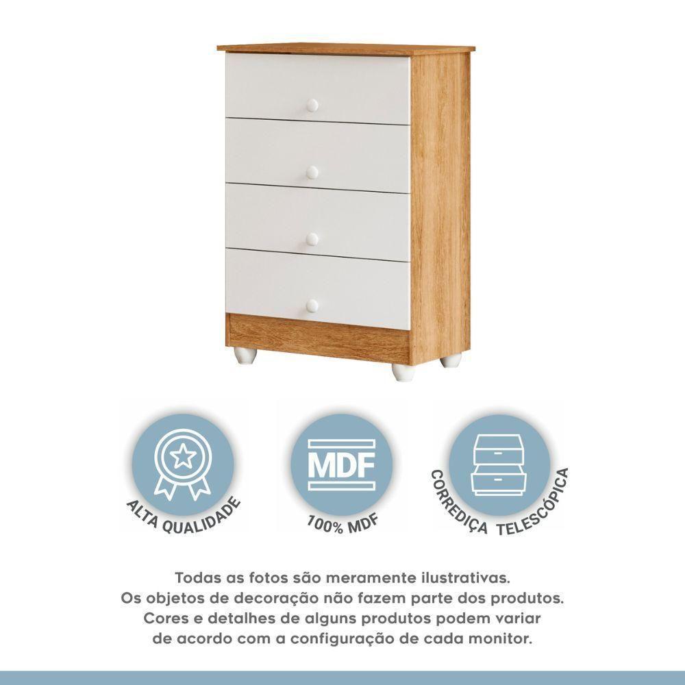 Cômoda Soft 4 Gavetas Tigus Baby Branco Madeirado Ypê - 7