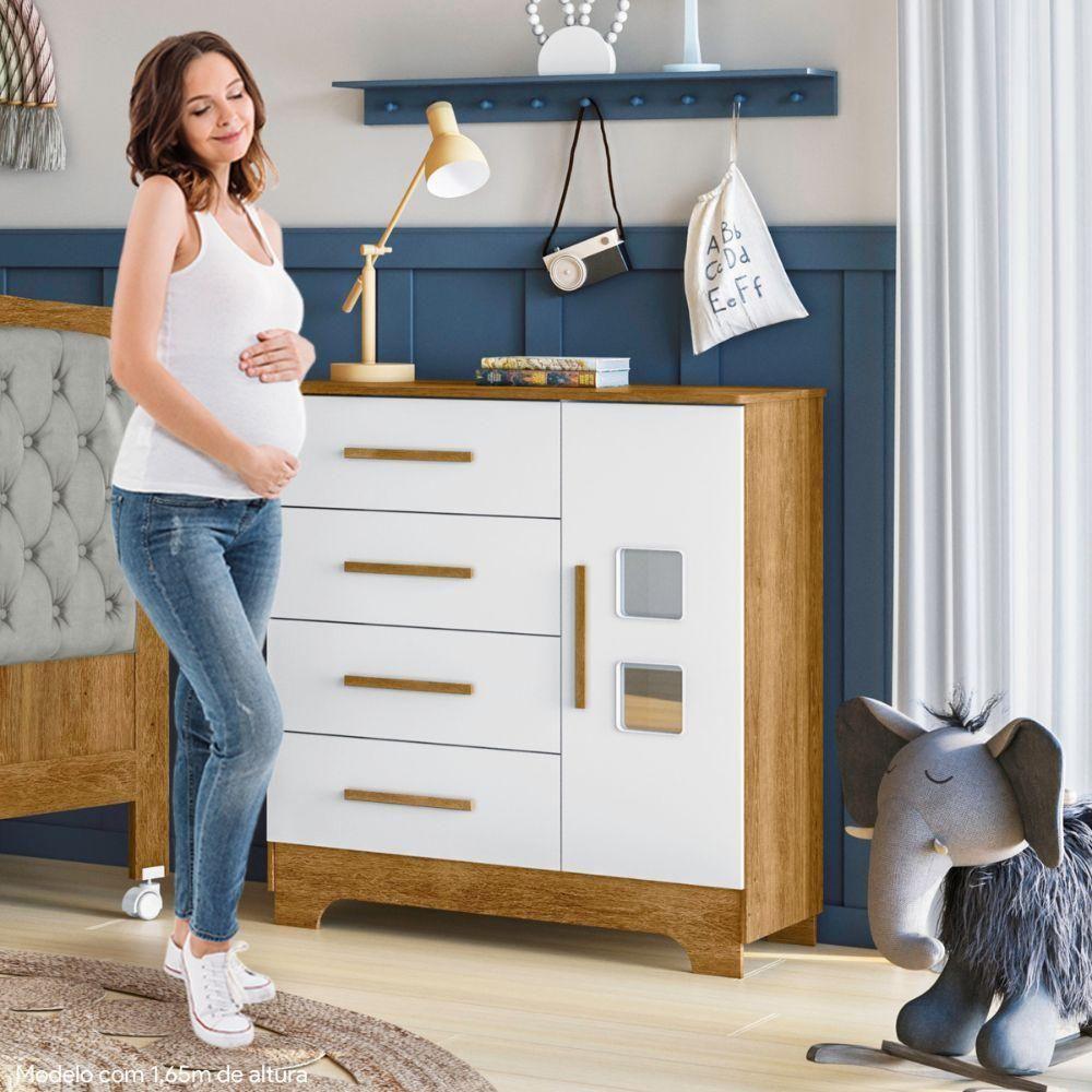 Cômoda Fly 1 Porta E 4 Gavetas Tigus Baby Branco Madeirado Ypê - 4