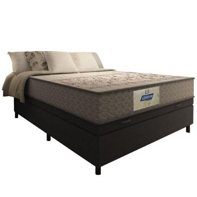 Cama Box Baú Casal Colchão Molas Flora Gazin Cinza/branco 138x188x63cm Até 110 Kg