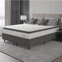 Cama Box Colchão Casal King Molas Ensacadas City Pillow Top 193x203x61cm Cinza Branco - 2