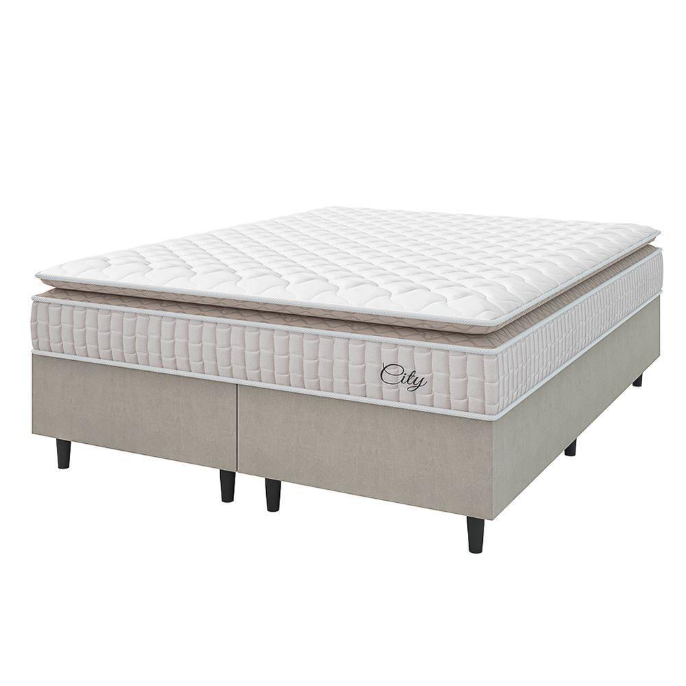 Cama Box Colchão Casal King Molas Ensacadas City Pillow Top 193x203x61cm Bege Branco Hellen - 2