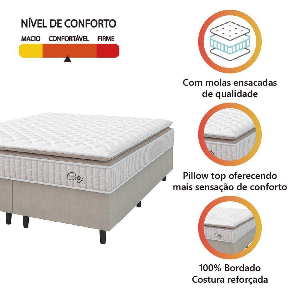 Cama Box Colchão Casal King Molas Ensacadas City Pillow Top 193x203x61cm Bege Branco Hellen - 4