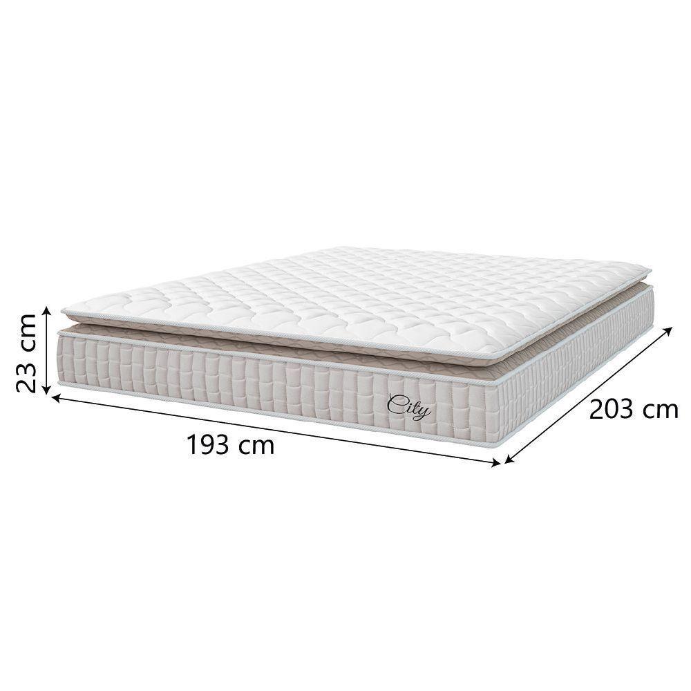 Cama Box Colchão Casal King Molas Ensacadas City Pillow Top 193x203x61cm Bege Branco Hellen - 5