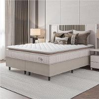 Cama Box Colchão Casal King Molas Ensacadas City Pillow Top 193x203x61cm Bege Branco Hellen - 1