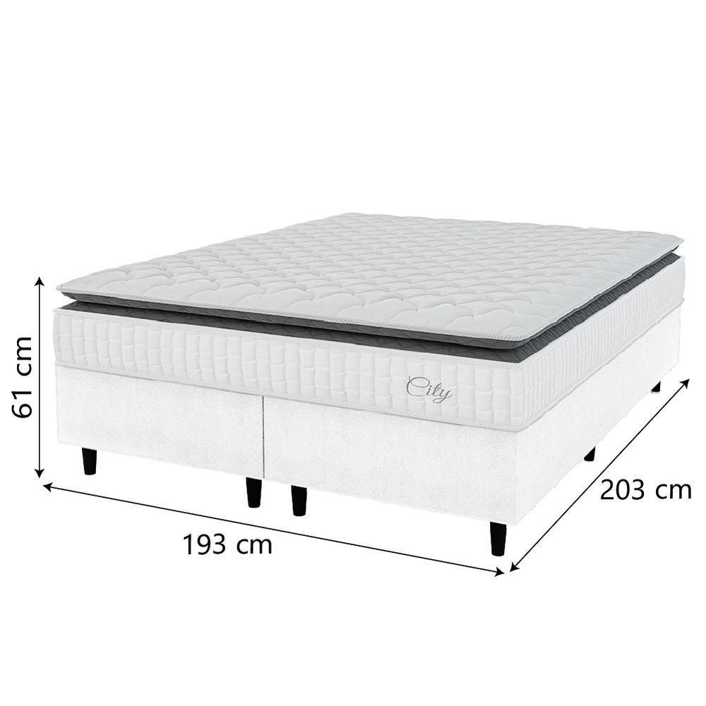 Cama Box Colchão Casal King Molas Ensacadas City Pillow Top 193x203x61cm Linho Branco Cinza - 5