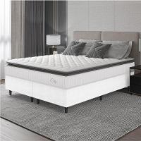 Cama Box Colchão Casal King Molas Ensacadas City Pillow Top 193x203x61cm Linho Branco Cinza - 2