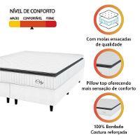 Cama Box Colchão Casal King Molas Ensacadas City Pillow Top 193x203x61cm Linho Branco Cinza - 3