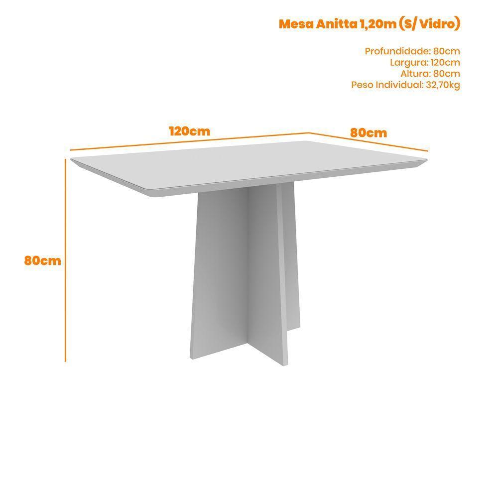 Conjunto Mesa De Jantar 1,20m Anitta Tampo Mdf Com Vidro E 4 Cadeiras Ana Ypê Off White - 2