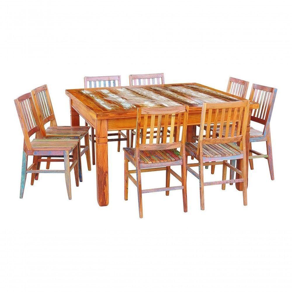 Conjunto Mesa De Jantar 1,5 X 1,5 M 8 Cadeiras Madri Madeira Maciça Com Pátina - 1