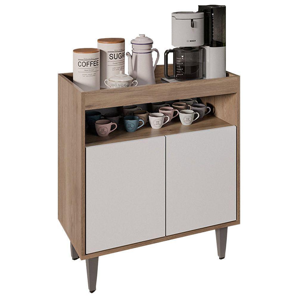 Aparador Buffet Cantinho Do Café 70,5cm 2p Marie M12 - D'rossi Cor Freijó E Branco - 1